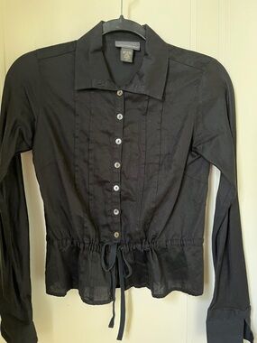 Vintage Banana Republic Black Button-Front Drawstring Waist Shirt Size XS